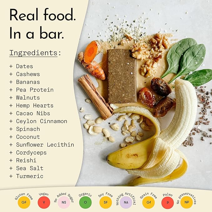 Send Bars Plant-Based Vegan Healthy Protein Bars, With Greens (Banana Bread, 8 Bars) – Increase Your Focus, Tolerance For Stress & Physical Output With Organic Ingredients