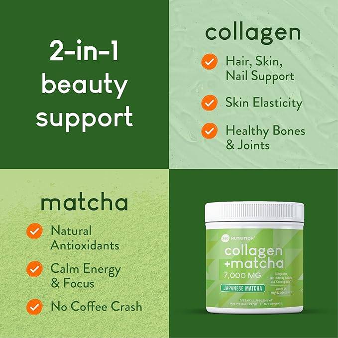 360 Nutrition Matcha Hydrolyzed Collagen Peptides (8oz (1 (1 Count))