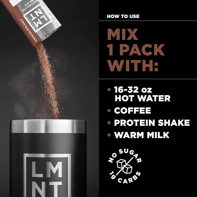 LMNT Zero Sugar Hot Chocolate or Coffee Mixer - Chocolate Salt | Drink Mix | 30-Count