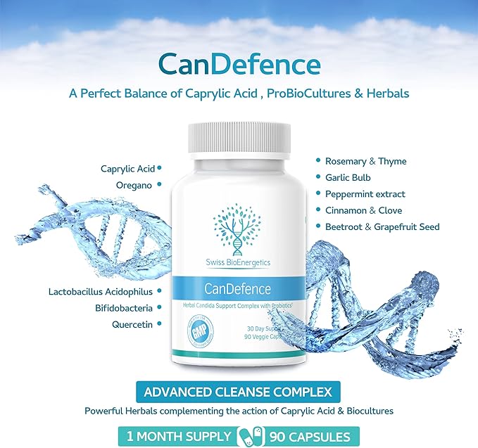 CanDefence - Candida Cleanse Ultimate Extra Strength All-in-ONE Formulation with Caprylic Acid, Probiotics and a synergistic Balance of 11 Different Botanicals - 90 Capsules