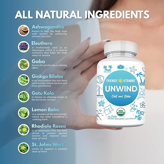 Stress Relief Supplement Anxiety Support -Unwind 60 Organic