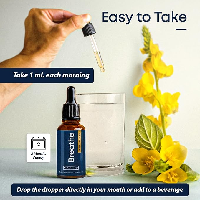 BREATHE 8-IN-1 Mullein Drops For Lungs Detox & Lung Cleanse | Peppermint, Thyme & Mullein Leaf Extract For Lungs | Lung Support Supplement For Breathing & Respiratory System- 2 fl.oz, 1 Month Supply