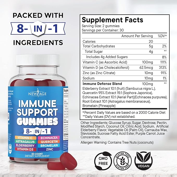 8 in 1 Immune Support Booster 50mg, Vitamin 5000 IU, B6, Elderberry (8 in 1 Gummies 2))