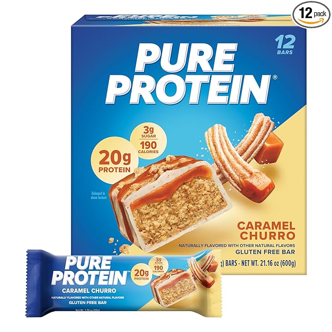 Pure Protein Caramel Churro Bars - 12 Count Box | 20g High Protein, Gluten-Free, On-the-Go Snack | Ideal Pre & Post-Workout Fuel | Low Sugar, Great Taste!