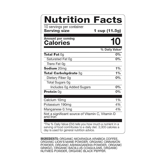 BareOrganics 13180 Focus Coffee with Superfoods, Organic Probiotic Coffee, 10 Single Serve Cups