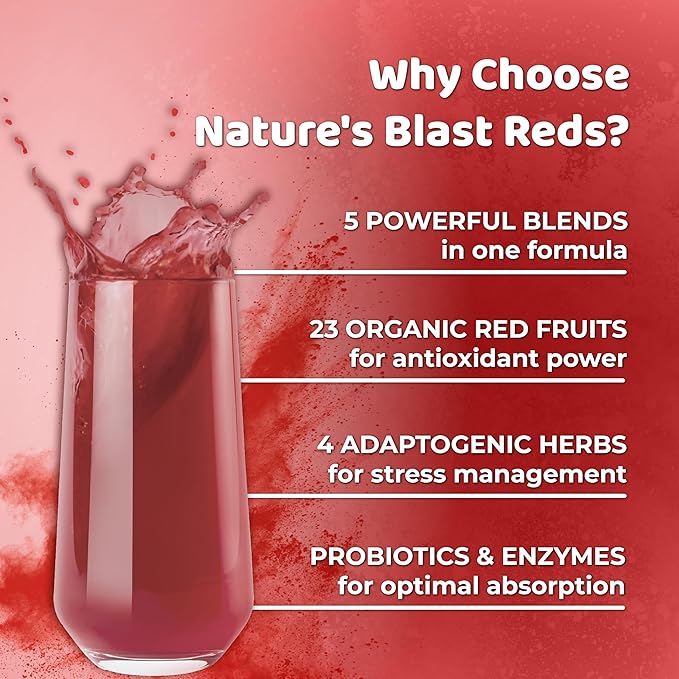 Reds - Metabolism and Energy Superfood Powder with 23 Red Fruits, 4 Adaptogens, Probiotics & Enzymes - Vegan Antioxidant Blend, 1 Bottle