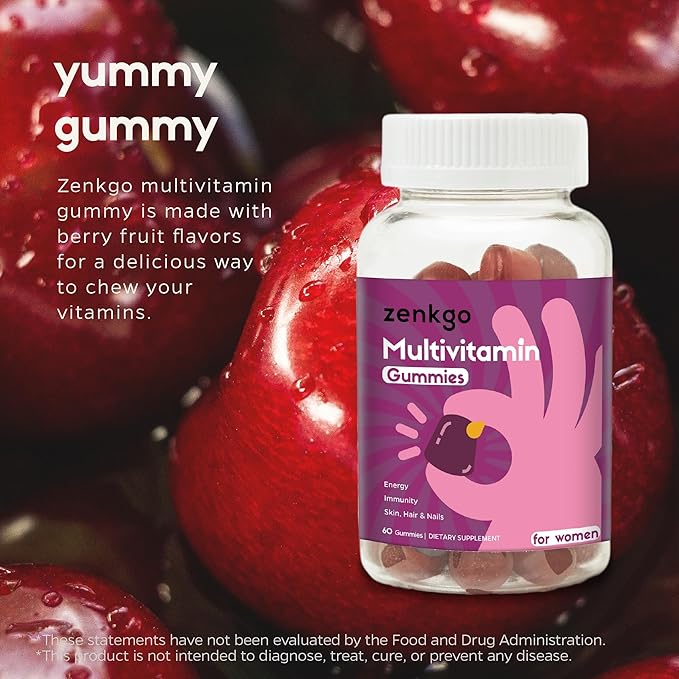 Zenkgo Women's Multivitamin Gummies, Supports Skin, (60Ct/30Day)