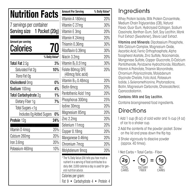 WonderSlim Keto Meal Replacement Shake, Vanilla, Low Carb, C8 MCTs, 12g Protein, Collagen, 25 Vitamins & Minerals, Gluten Free (7ct)