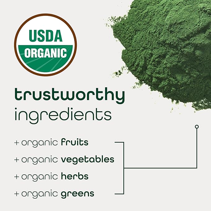 Zena Organic Super Greens Powder, 70+ Superfoods Drink Mix, 0 Sugar, 3G Fiber, Fruits, Veggies, Spirulina, Chlorella, Antioxidants, Pre & Probiotics, Digestive Enzymes, Mixed Berry Flavor, 30 Packets
