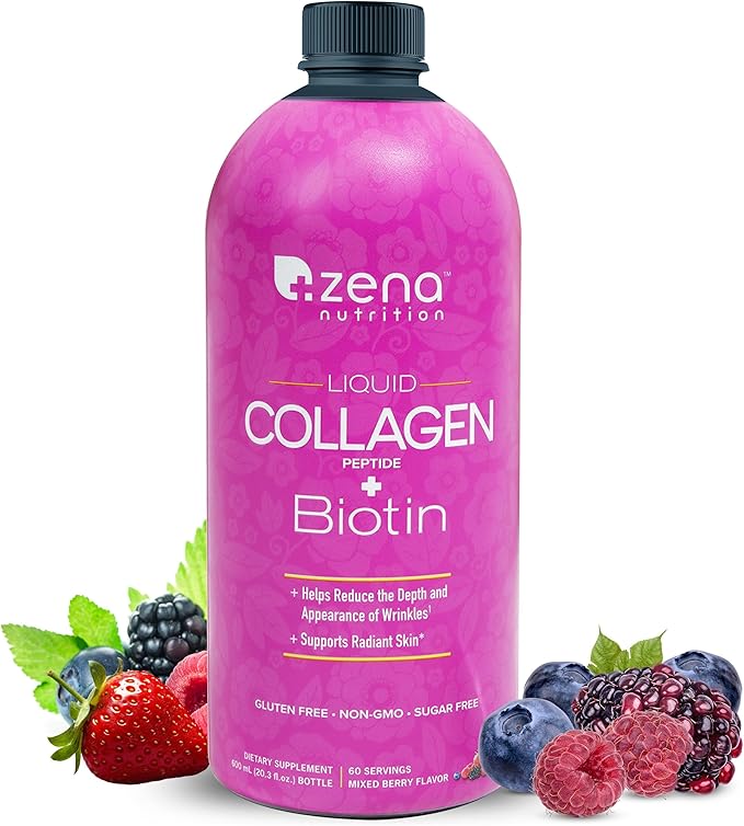 Zena Nutrition Liquid Collagen Peptide + Biotin 2500mg Verisol 5000mcg Biotin 60 Servings, 20.3 FL