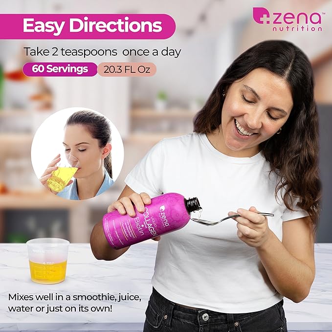 Zena Nutrition Liquid Collagen Peptide + Biotin 2500mg Verisol 5000mcg Biotin 60 Servings, 20.3 FL