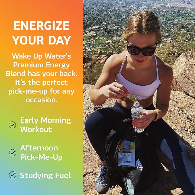 Wake Up Water - Energy + Hydration Sugar Free 15 Packet, Variety Pack - Energy Drink Powder, Electrolytes Powder Drink, Natural Caffeine Mix Packet, B Vitamins, 5 Calories, Gluten Free - .10 oz (2.9g)