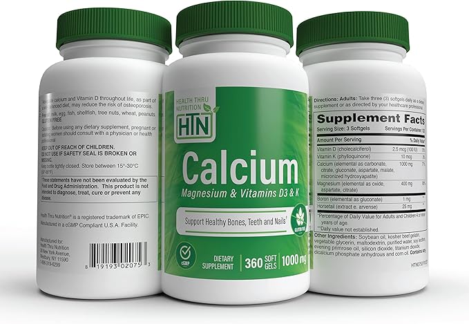 Health Thru Nutrition Calcium 1000mg and 400mg with D3 & 360 Softgels (4 Month