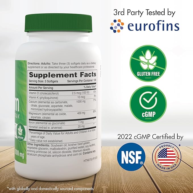 Health Thru Nutrition Calcium 1000mg and 400mg with D3 & 360 Softgels (4 Month