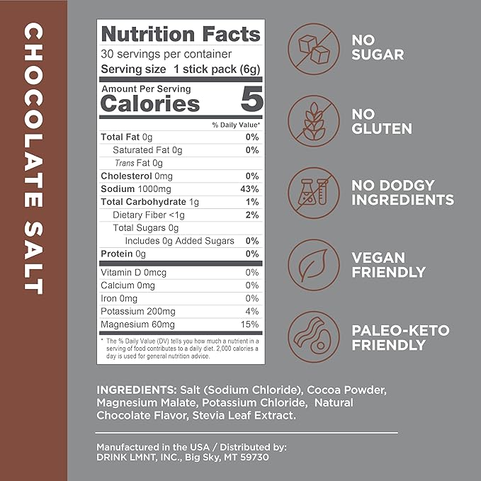 LMNT Zero Sugar Hot Chocolate or Coffee Mixer - Chocolate Salt | Drink Mix | 30-Count