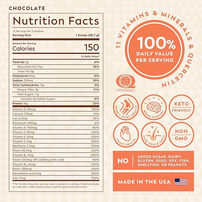 Veeg Meal Replacement Shake, Organic Greens Powder, Superfoods, Nutrients & Multivitamins, MCT Oil, All-in-One Protein Smoothie, Prebiotics & Probiotics, Vegan, Dairy Gluten Free, Sugar Free Chocolate
