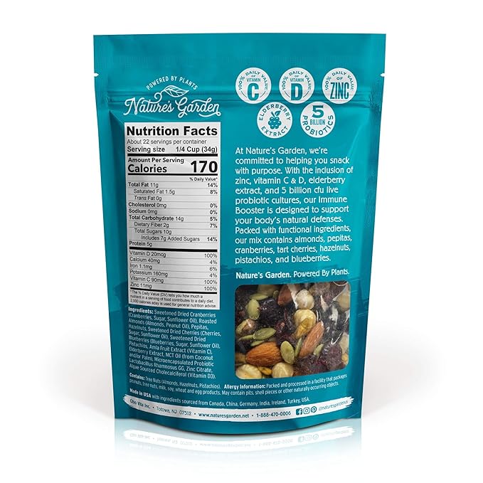 Nature's Garden Probiotic Immune Booster – Mixed Nuts, Heart Healthy Nuts, Omega-3 Rich, Vitamin D, Cranberries, Tart Cherries, Immune Boost, Workout Fuel, Family Snacks – 26 Oz Bulk Bag (Pack of 1)