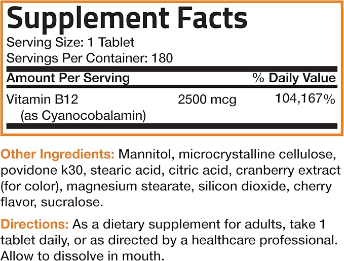 Vitamin B12 2500mcg Shot Of Energy B12 Vitamin 180 Count