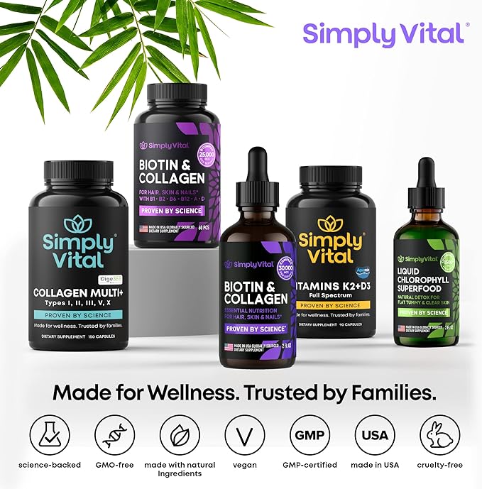 SIMPLY VITAL Liquid Collagen & Biotin 10000 mcg 20000 mcg 99% Absorption