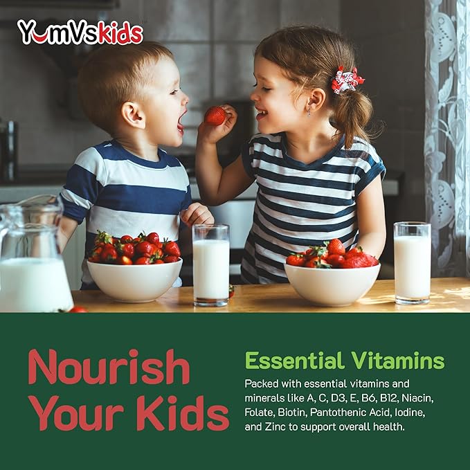 YumVs Kids Multivitamin Gummies 12 Minerals D3 E B6 B12 B12 - (120 Count)