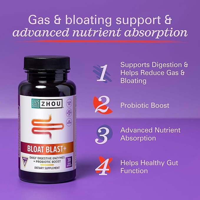 Zhou Nutrition Bloat Blast+ Digestive Enzymes 30 Servings