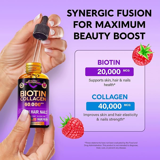 Liquid Biotin & Collagen 60000 mcg B7 Supplement 98% Faster