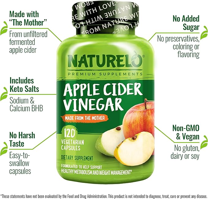 NATURELO Apple Cider Vinegar Capsules 120 Vegan