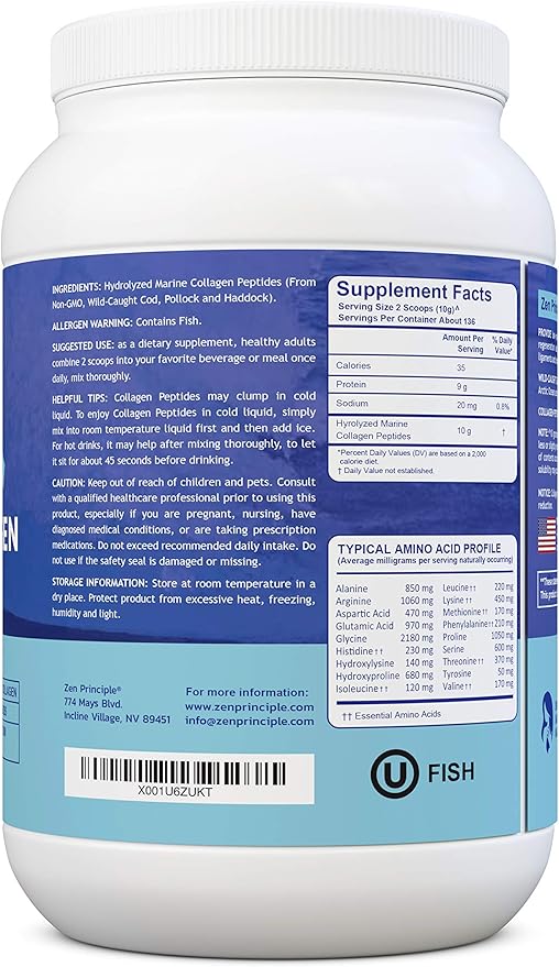 Zen Principle Marine Collagen Peptides Powder 3 lb. 1 & 3 Protein.