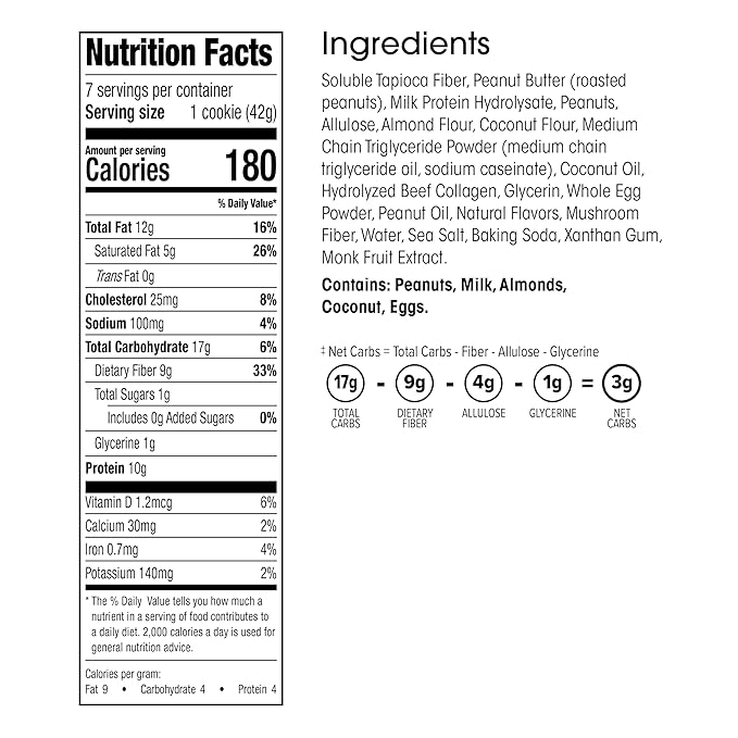 Wonderslim Protein Cookie, Peanut Butter, Keto friendly, Low Carb, Gluten Free (7ct)