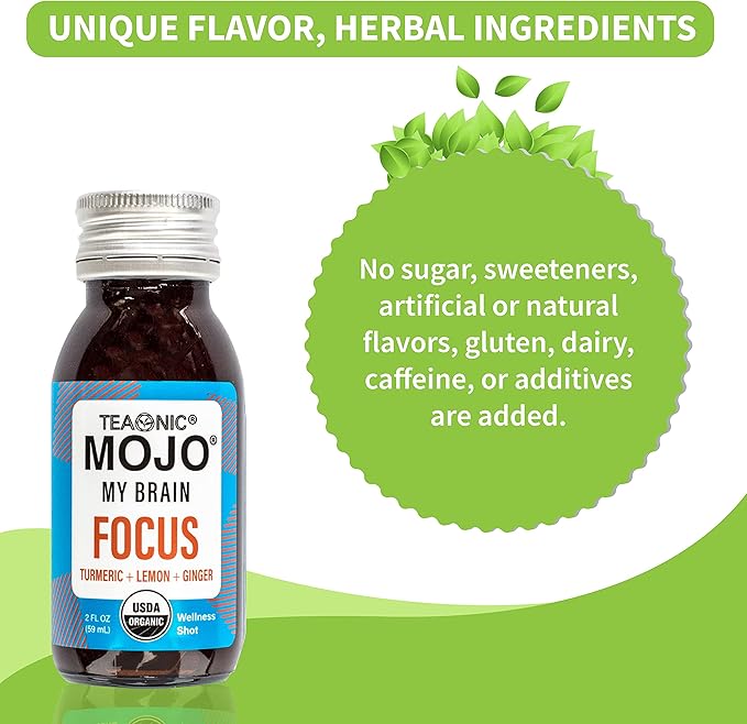 TEAONIC My Brain Mojo: Focus Wellness Shots 12 Bottles 2 Fl