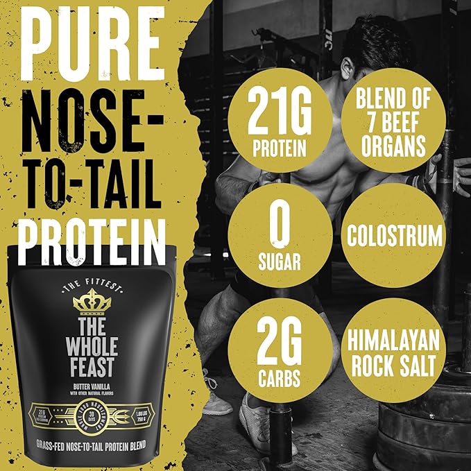 The Fittest Whole Feast Beef Protein Powder 14g Collagen 21g Total