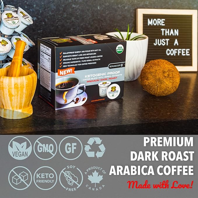 SOLLO KETO Dark Roast Infused Coffee Pods, 0 g CARBS, Coconut MCT Oil, Compatible With 2.0 K-Cup Keurig Brewers, 24 Ct
