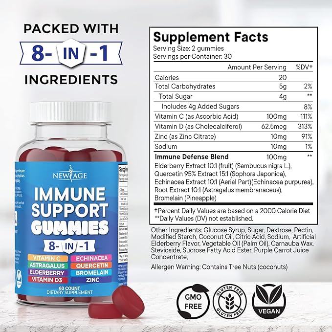 8 in 1 Immune Support Booster 50mg, Vitamin 5000 IU, B6, Echinacea (8 in 1 Gummies 1))