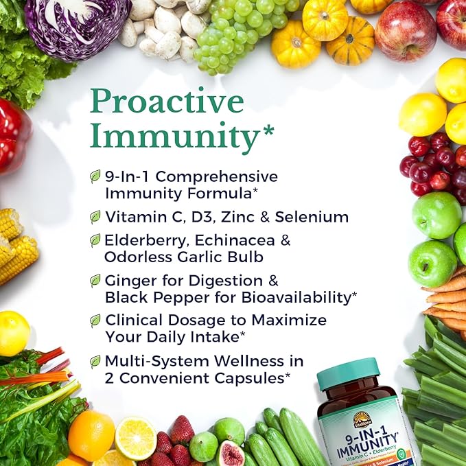 VITALITOWN Immune Support Supplement, with Elderberry, D3 6000IU, 6000IU, Selenium, 9-in-1 Immunity, 60 Caps