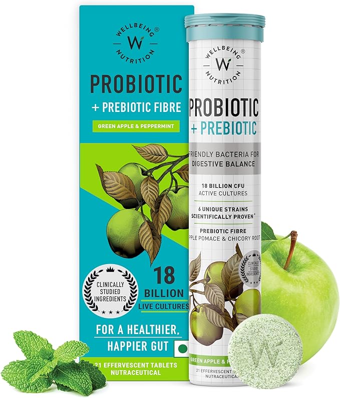 WELLBEING NUTRITION Daily Probiotic + Prebiotic| |18 Billion 6 Strains 42 Effervescent