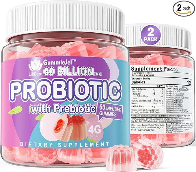 2Pack Probiotic + Prebiotics Gummies Sugar 60 Billion 11 Strains