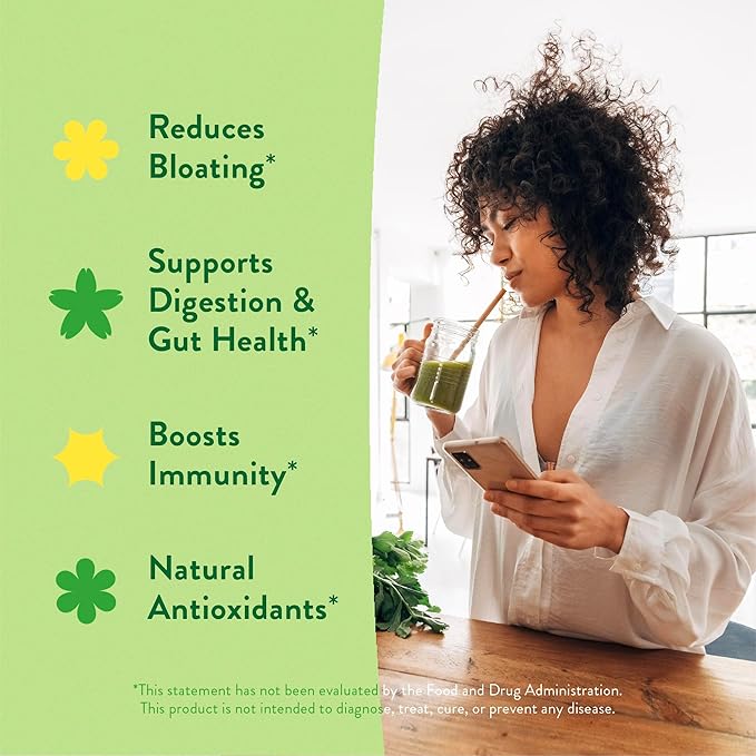 360 Nutrition Blends with Benefits Super Greens Powder w/Probiotics, Digestive Enzymes, Sugar & Gluten Free, Plant Based Superfood Drink Mix for Gut Health, Bloating, Immunity, Overall Health, 6.35 oz