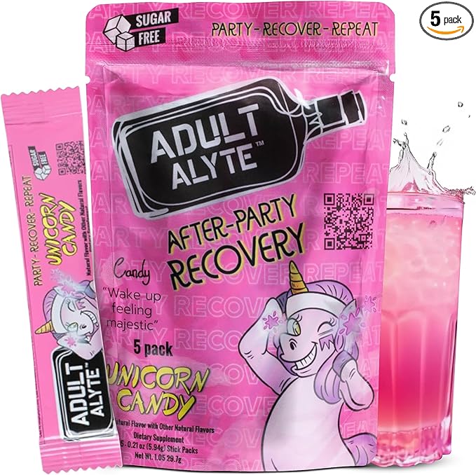 After Alcohol Aid Wellness Vitamins I Restore Better Mornings I Dihydromyricetin DHM & B Vitamins Complex I Antioxidants Supplement and Liver Support I 5 Powder Stick Drink Packets I Unicorn Candy