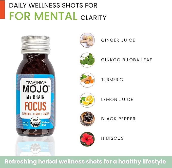 TEAONIC My Brain Mojo: Focus Wellness Shots 12 Bottles 2 Fl