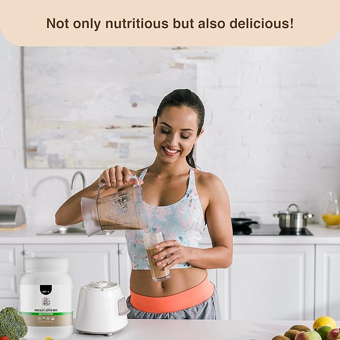 Detox Organics Chocolate Superfood Powder – Cleanse and Detox Smoothie Mix Supplement with Organic Greens Blend, Digestive Enzymes, Immune Support, Bloating Relief, Vegan, Low-Carb (30 Servings)