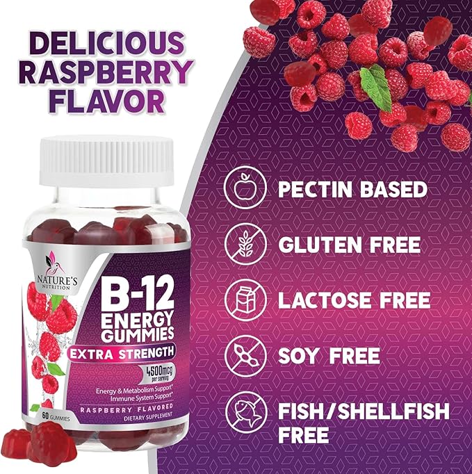 Vitamin B12 Energy Gummies 4500mcg Chewable B-12 Gummy 60 Gummies