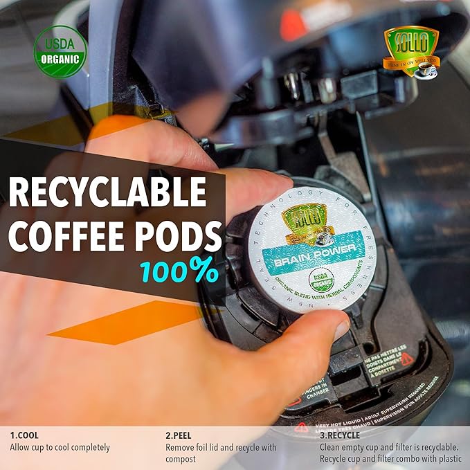 SOLLO Brain Power Dark Coffee Pods MCT & Essential nutrition, Nootropic Brain Booster, For Memory & Focus Compatible with 2.0 K-Cup Keurig Brewers, 24 Count