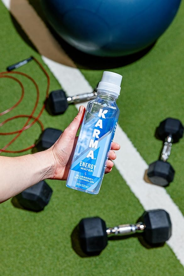 Karma Natural Energy Drink - 12 Pack, Blueberry Watermelon Caffeinated Water - Clean Focus & Energy Boost