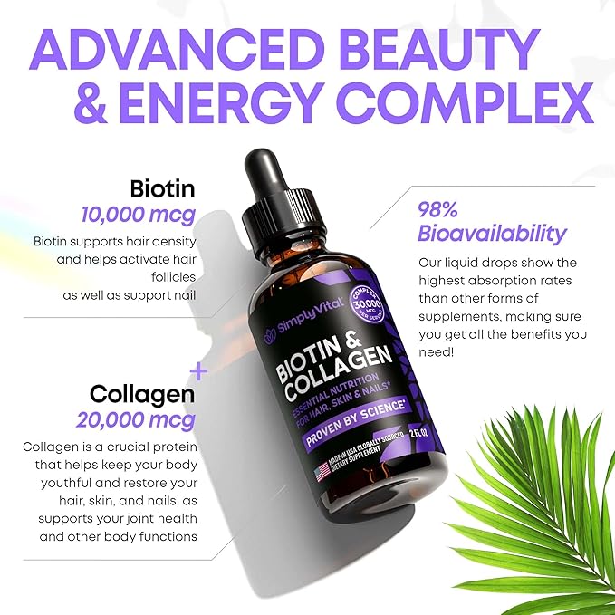 SIMPLY VITAL Liquid Collagen & Biotin 10000 mcg 20000 mcg 99% Absorption