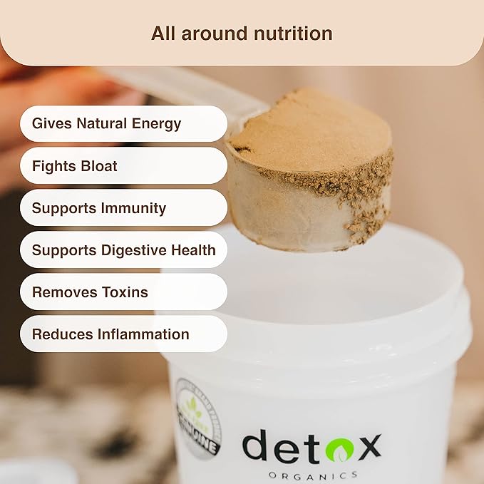 Detox Organics Chocolate Superfood Powder – Cleanse and Detox Smoothie Mix Supplement with Organic Greens Blend, Digestive Enzymes, Immune Support, Bloating Relief, Vegan, Low-Carb (30 Servings)