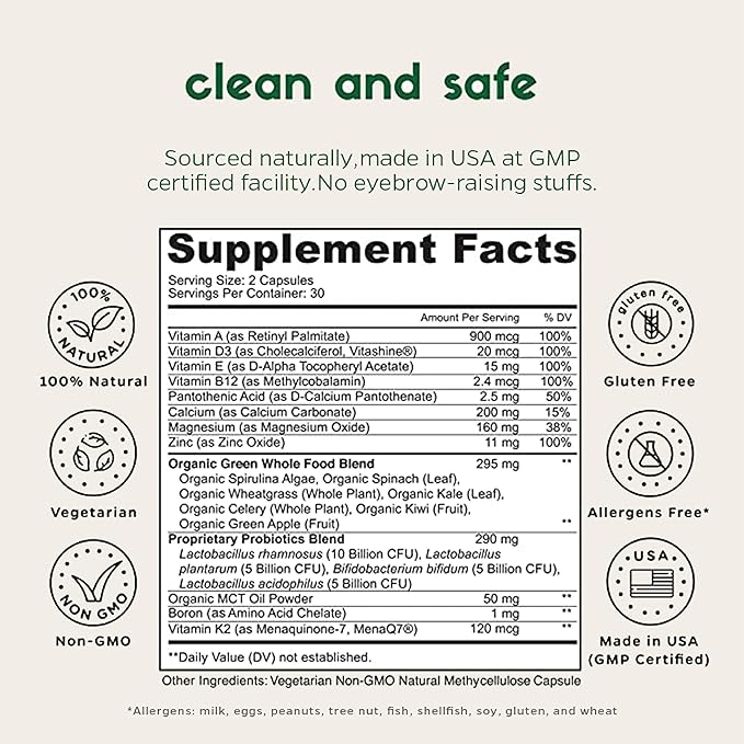 Zenkgo Men’s Daily Multivitamin + Probiotics 25 Billion D3, K2 K2 (MK-7), (MK-7), Superfoods (60Ct/30Day)