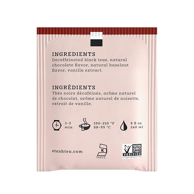 Stash Tea Decaf Chocolate Hazelnut Black Tea - Decaf, Non-GMO Project Verified Premium Tea with No Artificial Ingredients, 18 Count (Pack of 6) - 108 Bags Total