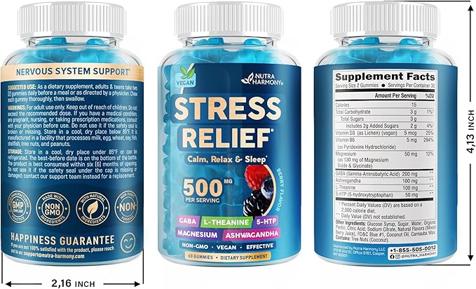 Stress Relief Supplement Gummies 500 mg 5-HTP | 60 Gummy