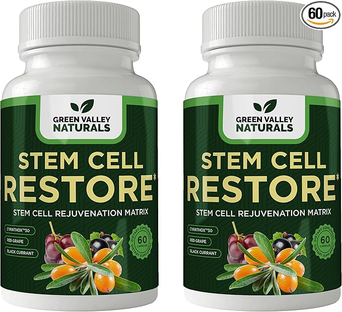 Stem Cell Restore - Regenerative Healing - Healthy Aging Reset - Brain and Cognitive Support - Cartilage, Heart and Kidney Repair - Organic Tibetan Sea Buckthorn (2 Bottles, 120 Count)