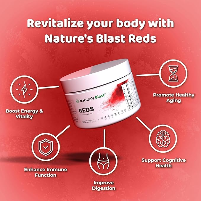 Reds - Metabolism and Energy Superfood Powder with 23 Red Fruits, 4 Adaptogens, Probiotics & Enzymes - Vegan Antioxidant Blend, 1 Bottle